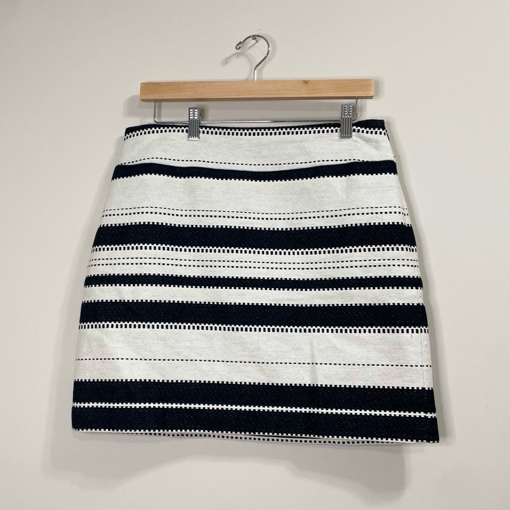 LOFT White & Black Striped A-Line 100% Cotton Mini Skirt